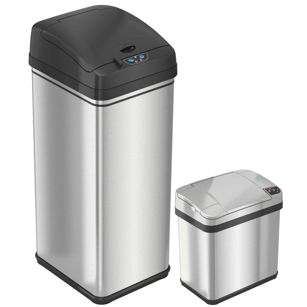 13 Gallon and 2.5 Gallon Kitchen and Bathroom Sensor Trash Cans Combo Pack